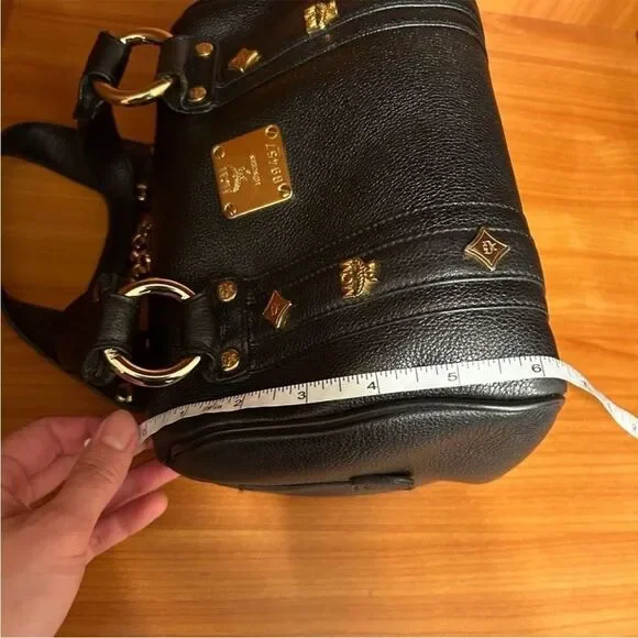 MCM Black Leather Satchel with Gold Details - Picture 9 of 12